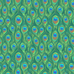 Colorful peacock feather seamless pattern
