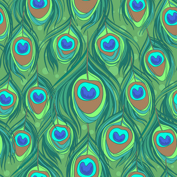 Colorful peacock feather seamless pattern