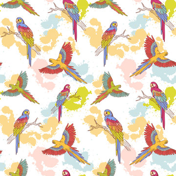Parrot ara seamless grunge pattern