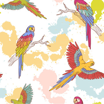 Parrot ara seamless grunge pattern