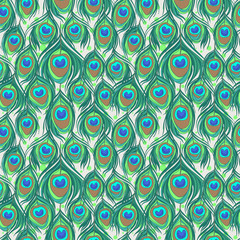 Colorful peacock feather seamless pattern © Yuzach
