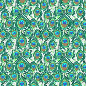 Colorful peacock feather seamless pattern