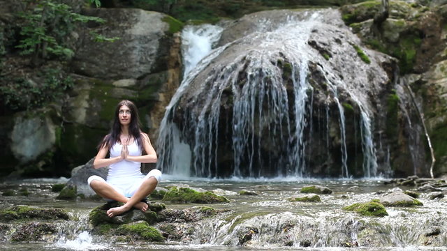 waterfall, Girl, meditation,