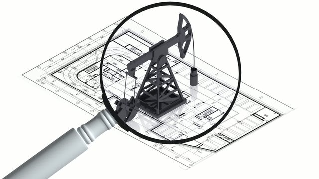 oil derrick animation with magnifier