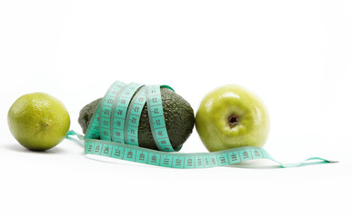 Natural products. Diet. Fresh fruit on a white background.