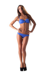 young sexy girl in blue bikini swimsuit