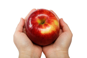 Woman's hand with an apple isolated on white background