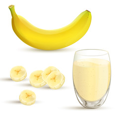 Vector banana and a banana milkshake
