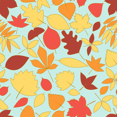 Colorful autumn leaves seamless pattern, vector