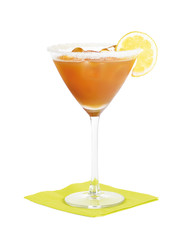 Amaretto Sour cocktail. Short drink made with Amaretto liqueur, sweet and sourmix in a martini glass.