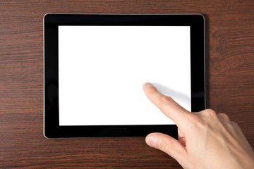 man hand holding a tablet with a isolated screen