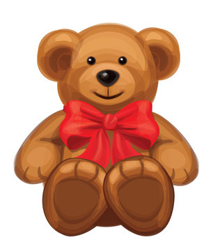 Vector of cute brown bear with red bow.