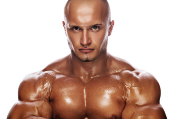portrait of a stern bodybuilder