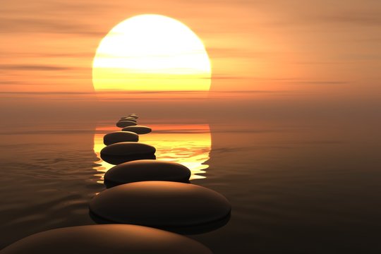 Zen Path Of Stones In Sunset