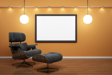 Bilderrahmen mit Lounge Chair und orangener Wand