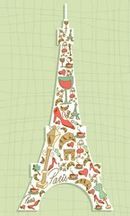 Stickers meubles Doodle Voyage Paris icon set Tour Eiffel