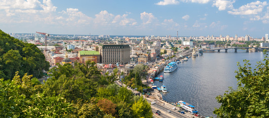Fototapeta premium View of Podil from an observation point over the Dnieper. Kiev