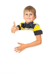 Boy holding a banner