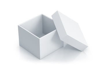 White cube box with top cover.