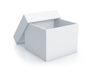 White cube box with top cover.