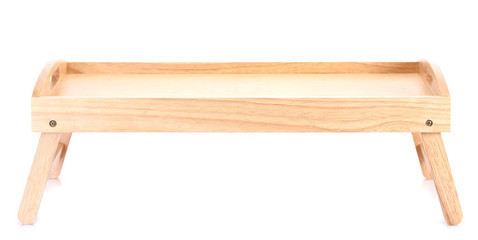 wooden tray for breakfast isolated on white