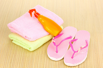 Beach accessories on mat