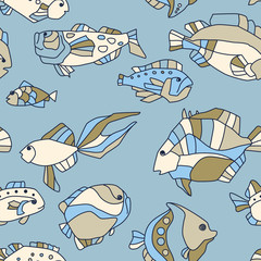 seamless pattern aquarium fish wave