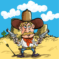 Cartoon cowboy die zijn geweren trekt