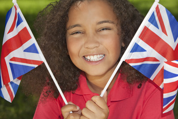 Beautiful Mixed Race Girl with Union Jack Flags