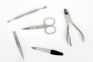 Manicure tools on a white background
