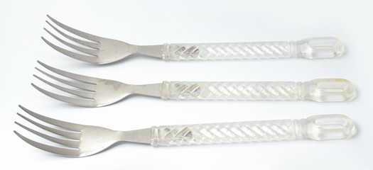 Three Silver Forks with plastic transparent handle