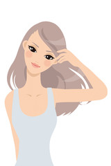 髪を手入れする女性