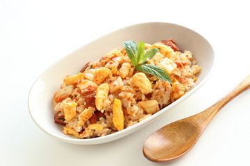 Korean cuisine kimchi fried rice with egg and sausage