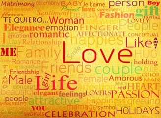 Seamless pattern made from words which relate with word love