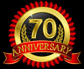 70 years anniversary golden label with ribbons