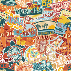 Nähstoff mit Hawaii Muster Hawaii stickers patchwork seamless pattern -  CottonBee