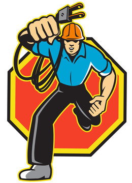 Electrician Worker Running Electrical Plug