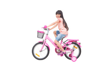 Asian little girl on bicycle