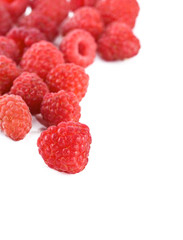 Raspberries macro on white background