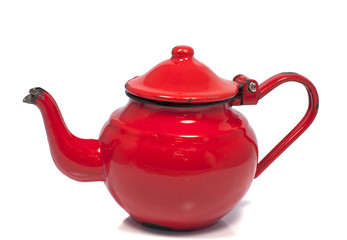 old metal red teapot