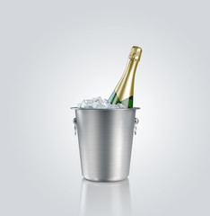 Bottle  champagne in  bucket with ice