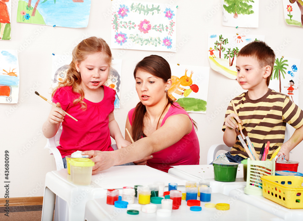 Wall mural child painting .