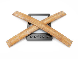 Boarded up phone.Clipping path included.