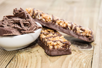 Muesli Bars with Chocolate in a bowl