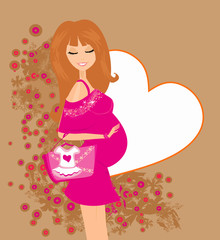 Beautiful pregnant woman on shopping for her new baby Vector