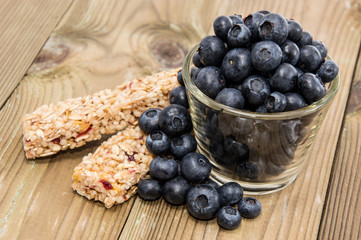 Muesli Bars with Blueberries in a glass