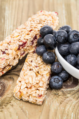 Muesli Bars with Blueberries in a bowl