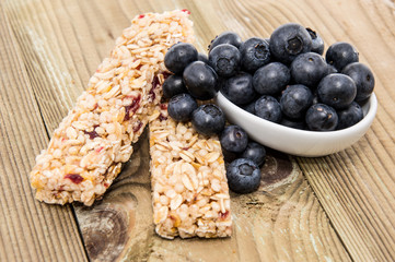 Muesli Bars with Blueberries in a bowl