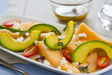 Avocado,Melon and Goat cheese  salad