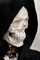 Skeleton face in hood